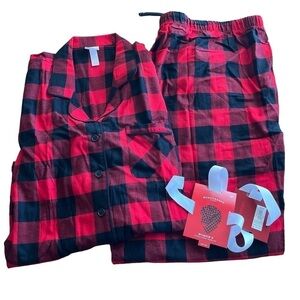 NWT Pajamas Set Wondershop Buffalo Red Black Plaid Size 1X Button Top Pants